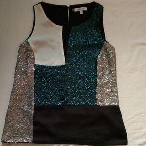 Jennifer Lopez Teal and Silver Sequin Tank Top
